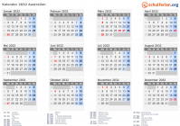 Kalender 2032 mit Ferien und Feiertagen Australien