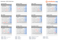 Kalender 2032 mit Ferien und Feiertagen Bolivien