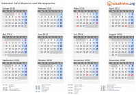 Kalender 2032 mit Ferien und Feiertagen Bosnien und Herzegowina