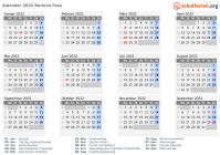 Kalender 2032 mit Ferien und Feiertagen Burkina Faso