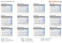Kalender 2032 mit Ferien und Feiertagen Burundi