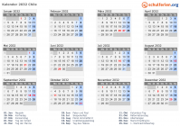 Kalender 2032 mit Ferien und Feiertagen Chile