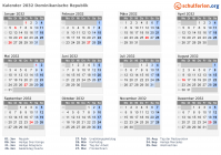 Kalender 2032 mit Ferien und Feiertagen Dominikanische Republik