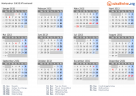 Kalender 2032 mit Ferien und Feiertagen Finnland