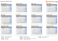 Kalender 2032 mit Ferien und Feiertagen Haiti