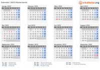 Kalender 2032 mit Ferien und Feiertagen Niederlande