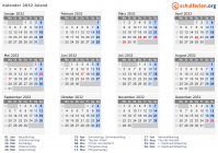 Kalender 2032 mit Ferien und Feiertagen Island