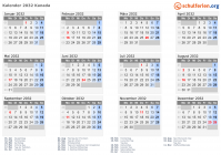 Kalender 2032 mit Ferien und Feiertagen Kanada