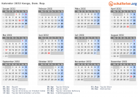 Kalender 2032 mit Ferien und Feiertagen Kongo, Dem. Rep.