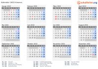 Kalender 2032 mit Ferien und Feiertagen Kosovo