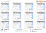 Kalender 2032 mit Ferien und Feiertagen Kuba