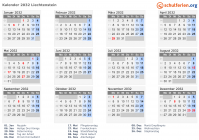 Kalender 2032 mit Ferien und Feiertagen Liechtenstein