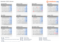 Kalender 2032 mit Ferien und Feiertagen Litauen