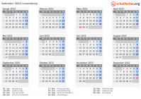 Kalender 2032 mit Ferien und Feiertagen Luxemburg
