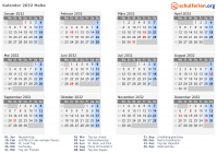 Kalender 2032 mit Ferien und Feiertagen Malta