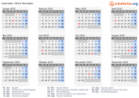 Kalender 2032 mit Ferien und Feiertagen Marokko