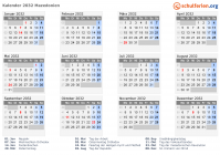 Kalender 2032 mit Ferien und Feiertagen Nordmazedonien