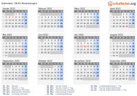 Kalender 2032 mit Ferien und Feiertagen Montenegro