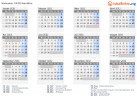 Kalender 2032 mit Ferien und Feiertagen Namibia