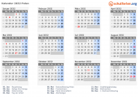 Kalender 2032 mit Ferien und Feiertagen Polen