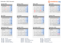 Kalender 2032 mit Ferien und Feiertagen Ruanda