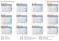 Kalender 2032 mit Ferien und Feiertagen Russland