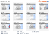 Kalender 2032 mit Ferien und Feiertagen Bern
