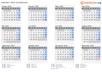 Kalender 2032 mit Ferien und Feiertagen Graubünden