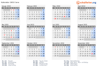 Kalender 2032 mit Ferien und Feiertagen Jura