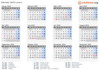 Kalender 2032 mit Ferien und Feiertagen Luzern