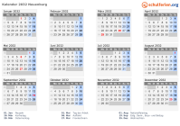 Kalender 2032 mit Ferien und Feiertagen Neuenburg