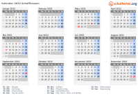 Kalender 2032 mit Ferien und Feiertagen Schaffhausen