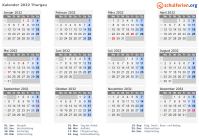 Kalender 2032 mit Ferien und Feiertagen Thurgau