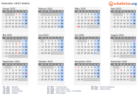 Kalender 2032 mit Ferien und Feiertagen Wallis