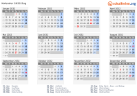 Kalender 2032 mit Ferien und Feiertagen Zug