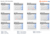 Kalender 2032 mit Ferien und Feiertagen Seychellen