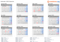 Kalender 2032 mit Ferien und Feiertagen Spanien