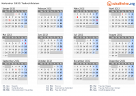 Kalender 2032 mit Ferien und Feiertagen Tadschikistan