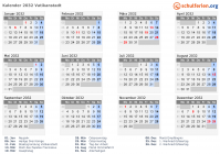 Kalender 2032 mit Ferien und Feiertagen Vatikanstadt