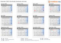 Kalender 2032 mit Ferien und Feiertagen Vereinigte Arabische Emirate