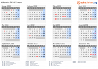 Kalender 2032 mit Ferien und Feiertagen Zypern