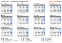 Kalender 2033 mit Ferien und Feiertagen Amerikanische Jungferninseln