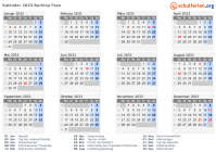 Kalender 2033 mit Ferien und Feiertagen Burkina Faso