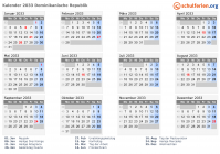 Kalender 2033 mit Ferien und Feiertagen Dominikanische Republik