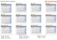 Kalender 2033 mit Ferien und Feiertagen Luxemburg