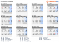 Kalender 2033 mit Ferien und Feiertagen Malawi