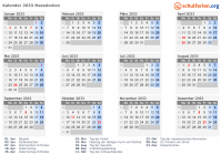 Kalender 2033 mit Ferien und Feiertagen Nordmazedonien