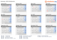 Kalender 2033 mit Ferien und Feiertagen Moldawien