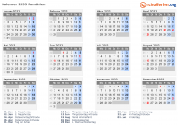 Kalender 2033 mit Ferien und Feiertagen Rumänien