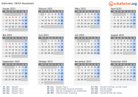 Kalender 2033 mit Ferien und Feiertagen Russland